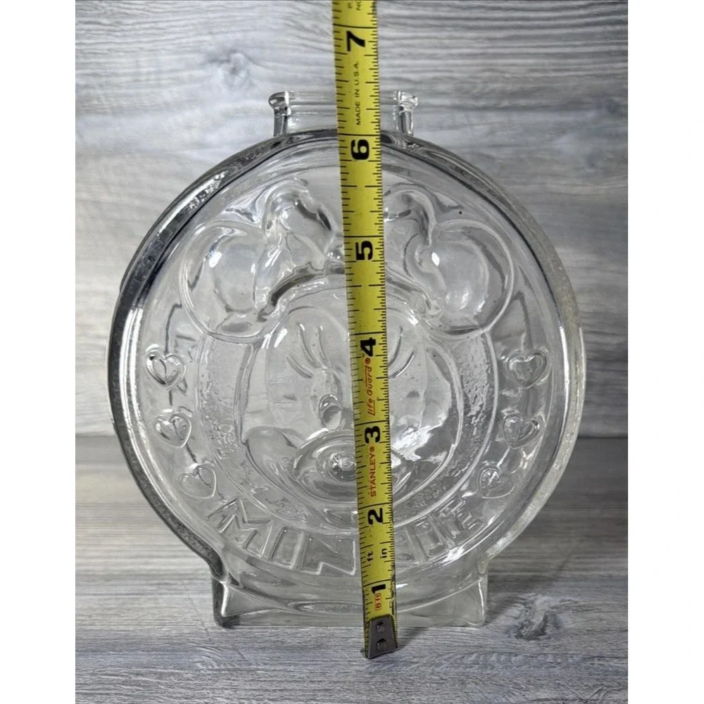 Vintage Anchor Hocking Disney Mickey & Minney Mouse Clear Glass Coin Piggy Bank